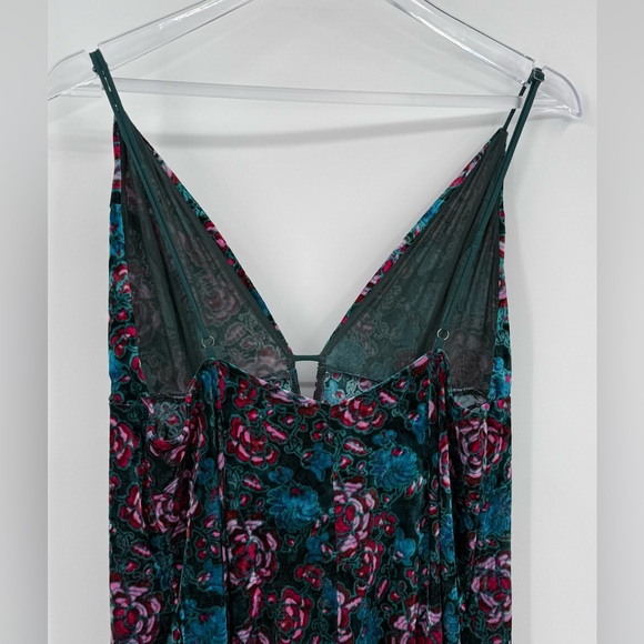 Free People Volcano Super Wide Leg Velvet Floral Jumpsuit Green Pink Size Large - Picture 4 of 15